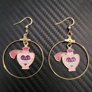 Love Potion enamel charm gold hoop earrings